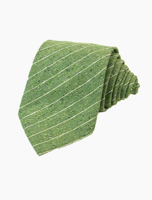 Green Pin Striped Silk, Linen & Cotton Blend Tie | 40 Colori