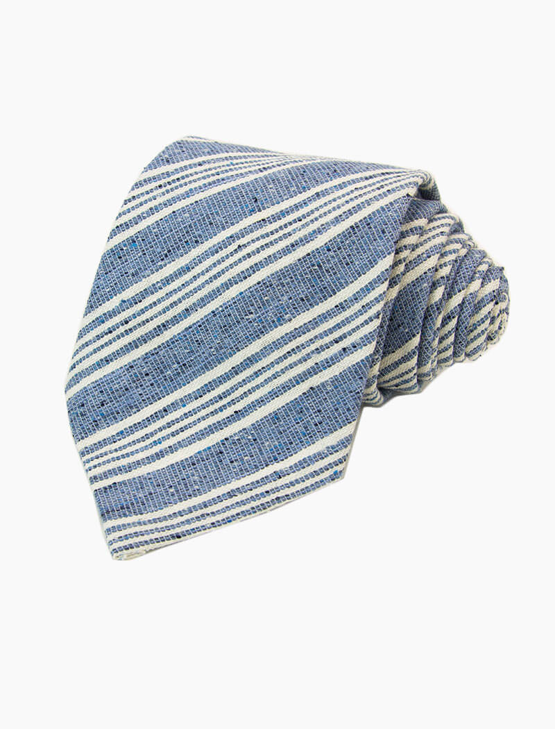 Blue Multi Pin Striped Silk, Linen & Cotton Blend Tie | 40 Colori