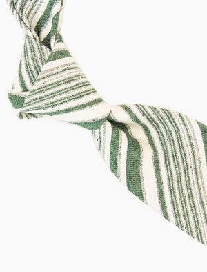 Green Textured Multi Striped Silk, Linen & Cotton Blend Tie | 40 Colori
