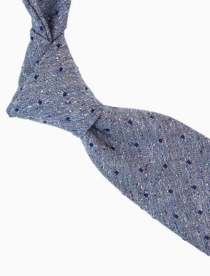 Blue Dotted Silk, Linen & Cotton Blend Tie | 40 Colori