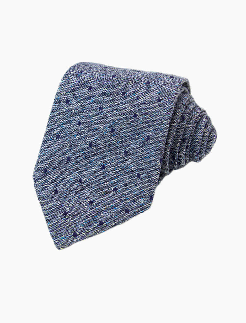 Blue Dotted Silk, Linen & Cotton Blend Tie | 40 Colori