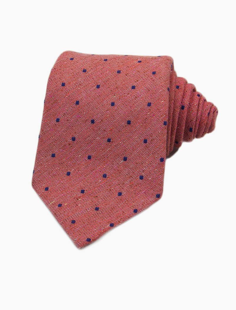 Pink Dotted Silk, Linen & Cotton Blend Tie | 40 Colori