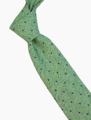Green Dotted Silk, Linen & Cotton Blend Tie | 40 Colori