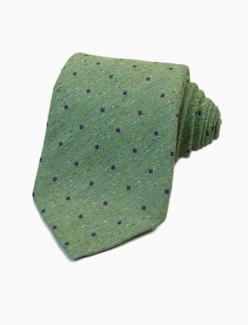 Green Dotted Silk, Linen & Cotton Blend Tie | 40 Colori