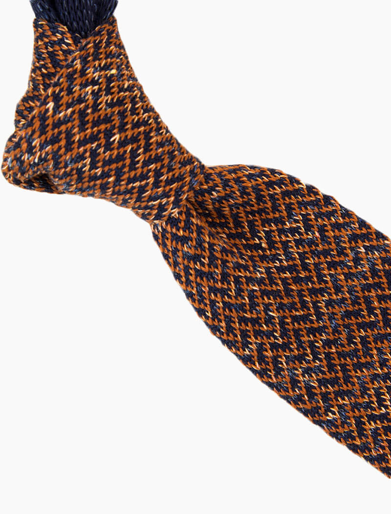 Rust Silk & Linen Herringbone Knitted Tie | 40 Colori