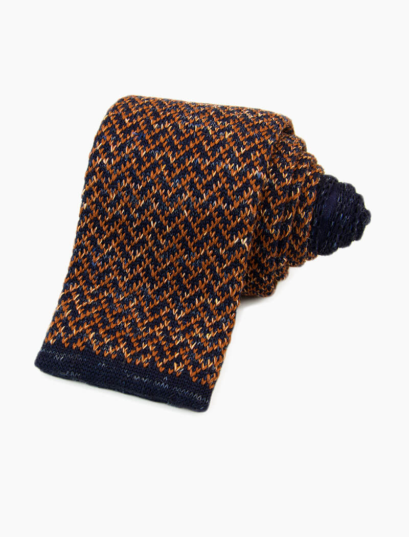 Rust Silk & Linen Herringbone Knitted Tie | 40 Colori