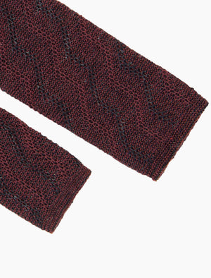 Burgundy Zig Zag Cotton & Linen Knitted Tie | 40 Colori