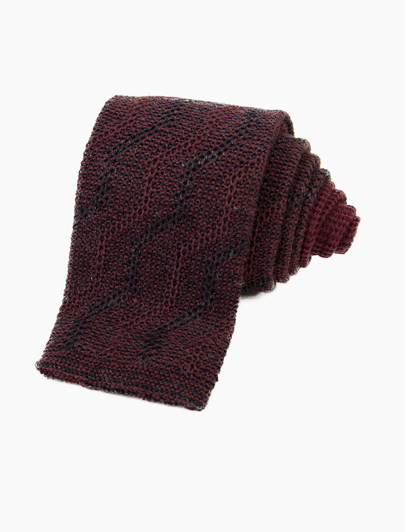 Burgundy Zig Zag Cotton & Linen Knitted Tie | 40 Colori