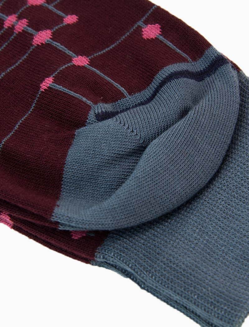 Burgundy Stripes & Dots Organic Cotton Socks | 40 Colori