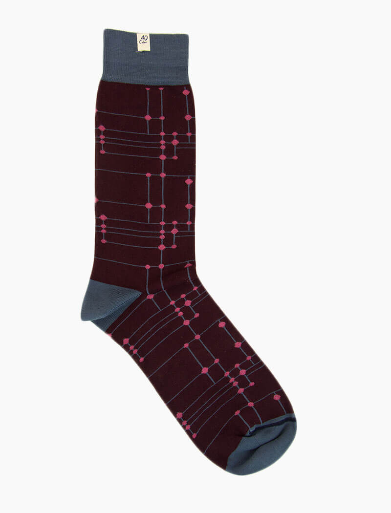 Burgundy Stripes & Dots Organic Cotton Socks | 40 Colori