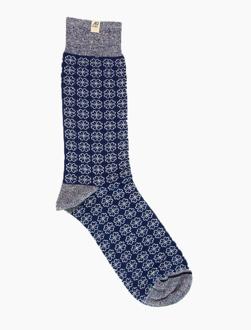 Blue Small Flowers Linen & Organic Cotton Socks | 40 Colori