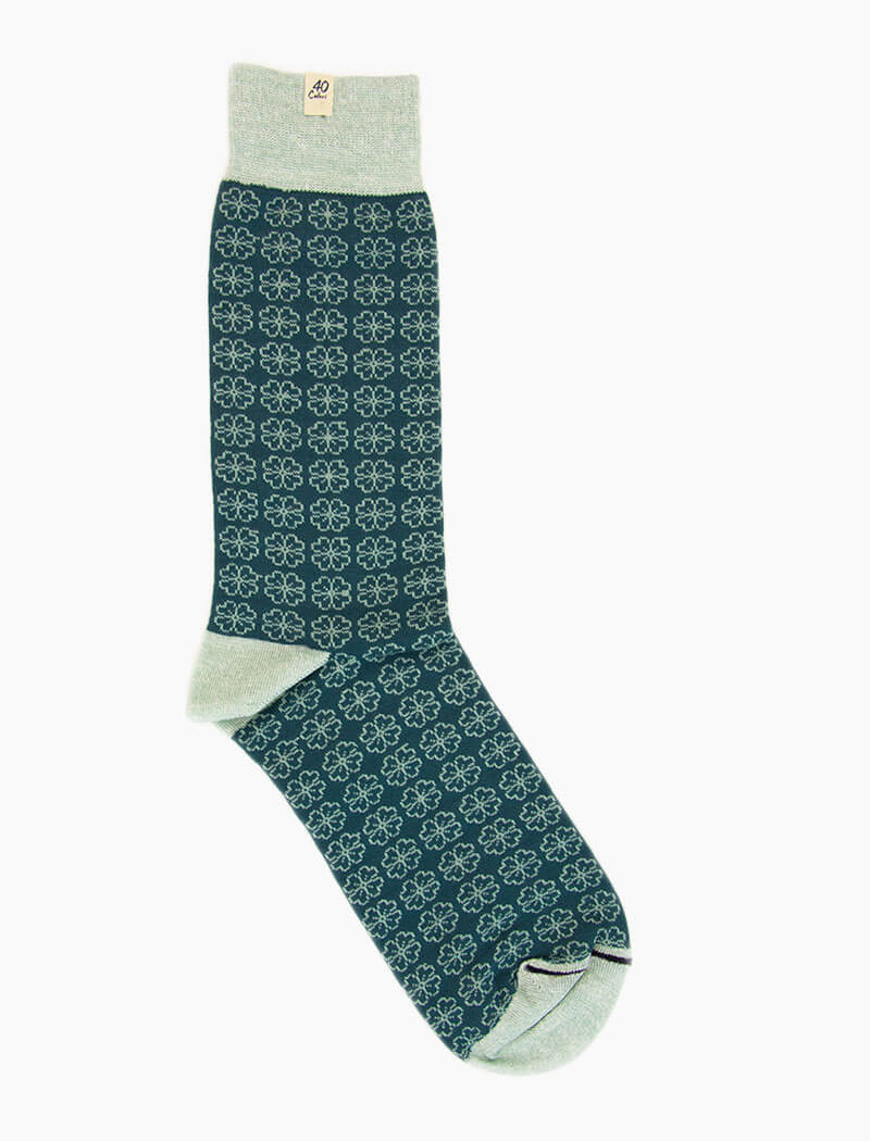 Teal Small Flowers Linen & Organic Cotton Socks | 40 Colori