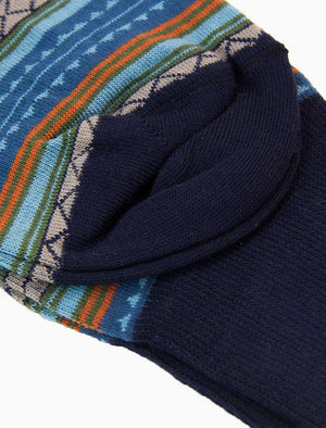 Dark Blue Detailed Multi Striped Organic Cotton Socks | 40 Colori