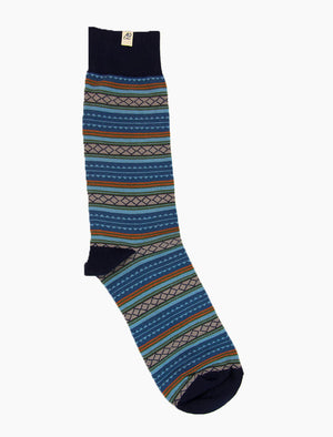 Dark Blue Detailed Multi Striped Organic Cotton Socks | 40 Colori