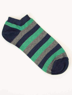 Teal Thick Striped Short Organic Cotton Socks | 40 Colori