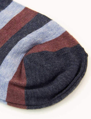 Blue Thick Striped Short Organic Cotton Socks | 40 Colori