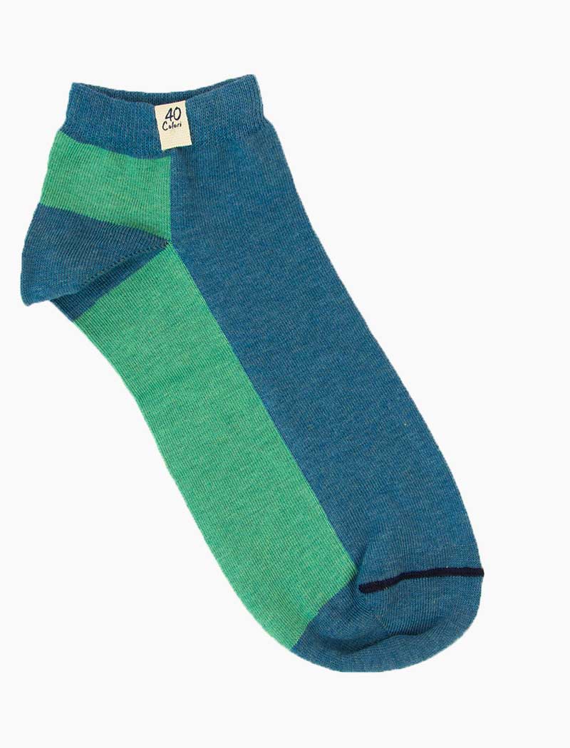 Petrol Blue Two Toned Short Organic Cotton Socks | 40 Colori