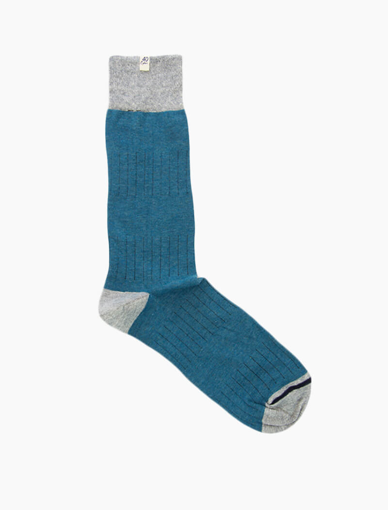 Petrol Blue Ribbed Linen & Organic Cotton Socks | 40 Colori