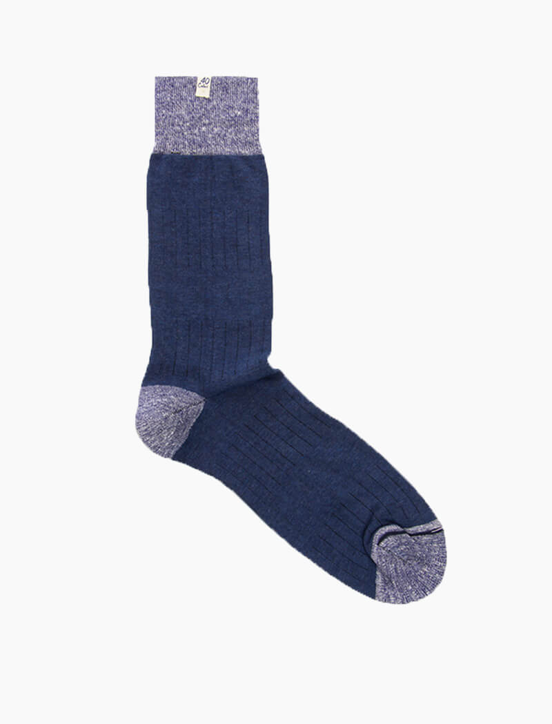 Dark Blue Ribbed Linen & Organic Cotton Socks | 40 Colori