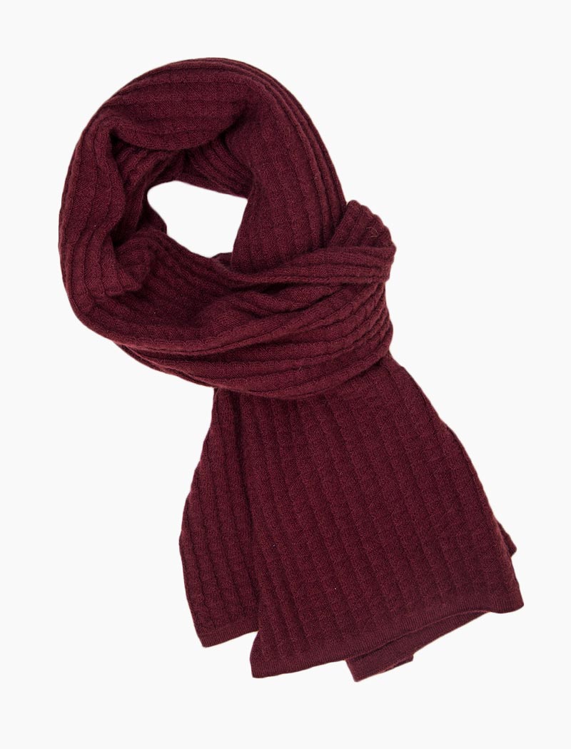 Burgundy Waffle Knitted Wool & Cashmere Scarf | 40 Colori