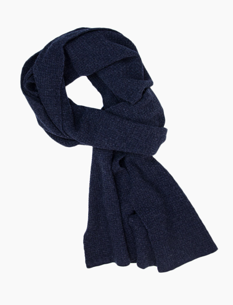 Navy Basket Weave Knitted Wool & Cashmere Scarf | 40 Colori
