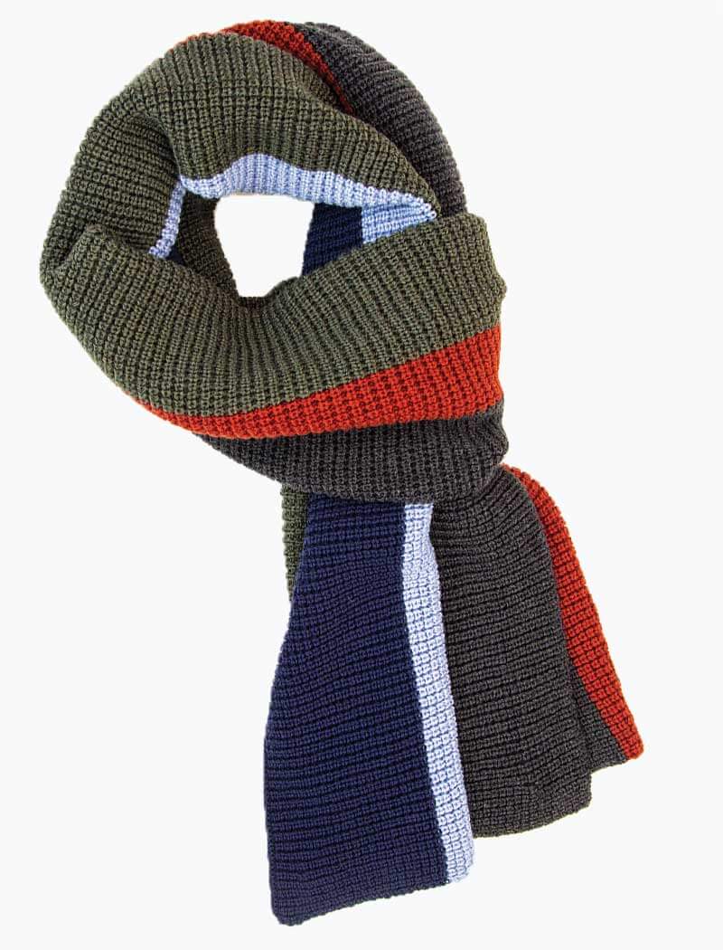 Charcoal & Olive Green Vertical Striped Knitted Wool Scarf - 40 Colori