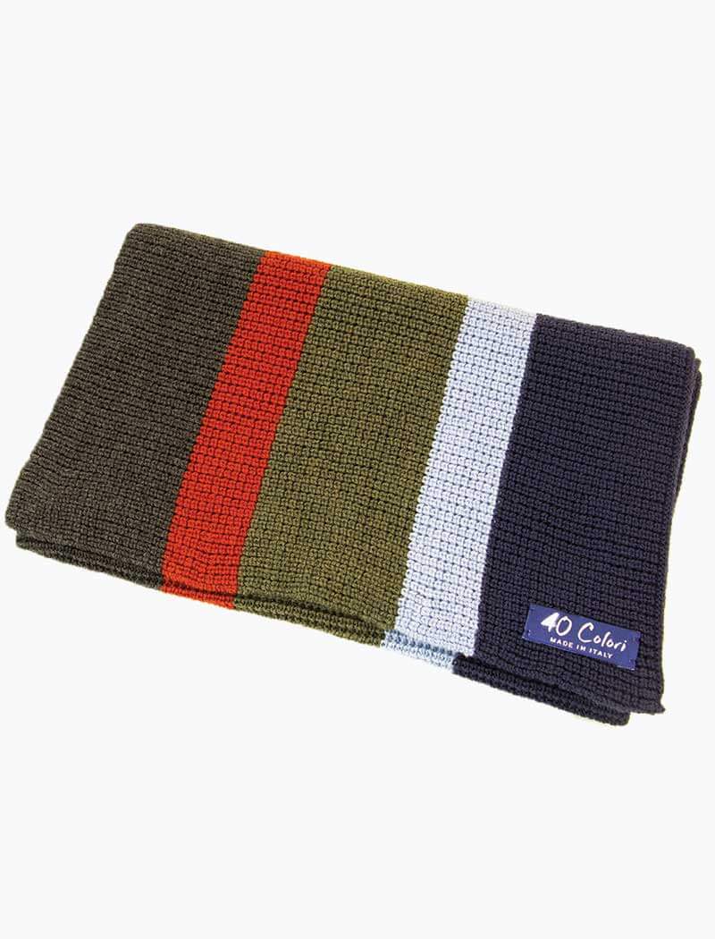 Charcoal & Olive Green Vertical Striped Knitted Wool Scarf - 40 Colori