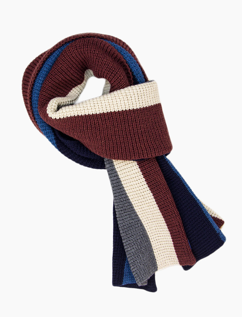 Burgundy & Grey Vertical Striped Knitted Wool Scarf | 40 Colori