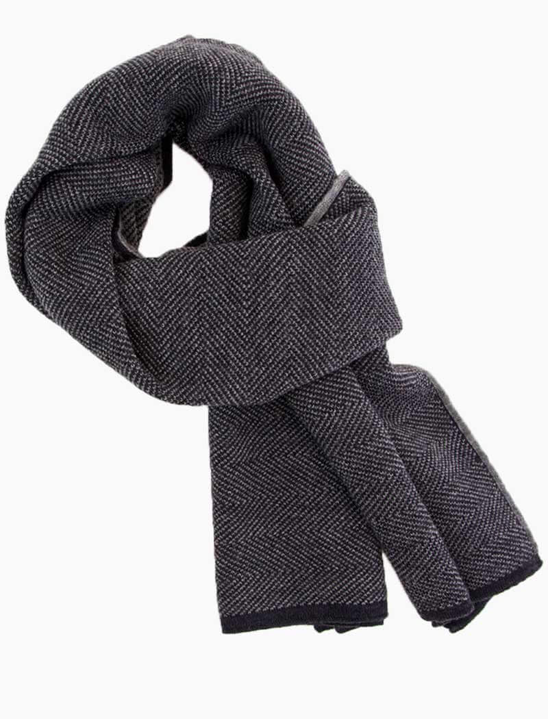 Charcoal & Grey Reversible Herringbone Wool Scarf | 40 Colori