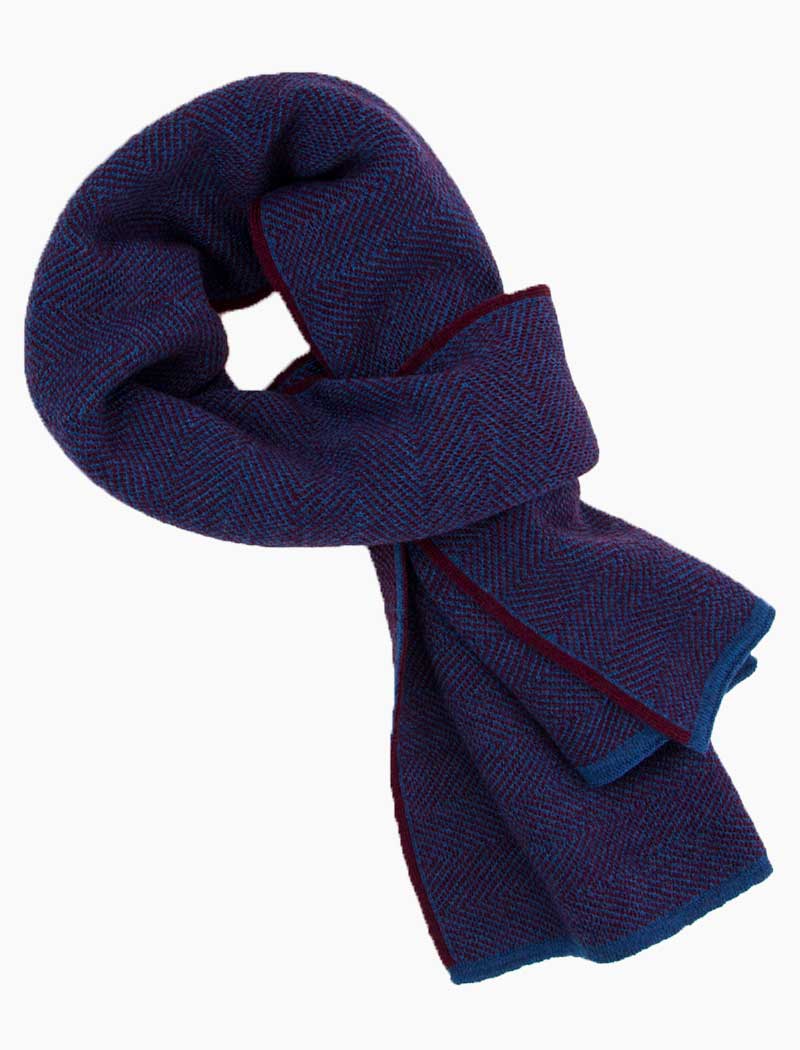 Burgundy & Blue Reversible Herringbone Wool Scarf | 40 Colori