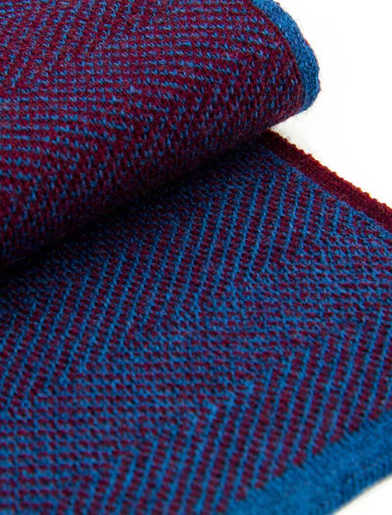 Burgundy & Blue Reversible Herringbone Wool Scarf | 40 Colori