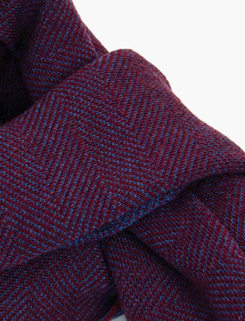 Burgundy & Blue Reversible Herringbone Wool Scarf | 40 Colori