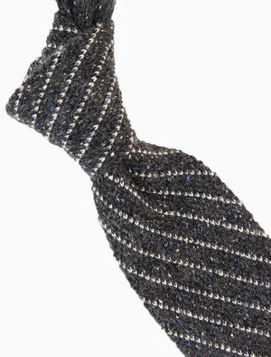Grey Melange Bar Striped Wool Knitted Tie | 40 Colori 