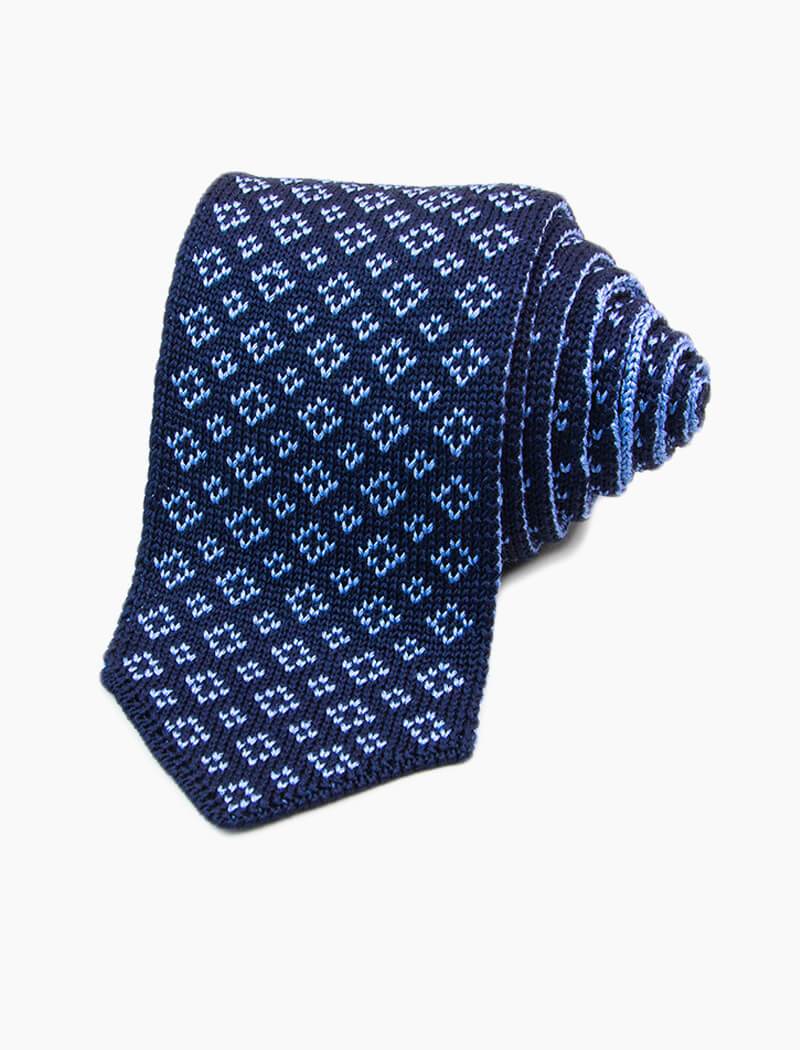 Blue Small Diamonds Silk Knitted Tie | 40 Colori 