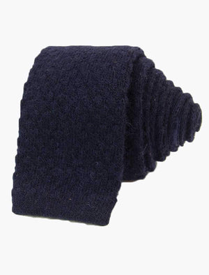 Navy Solid Textured Wool & Cashmere Knitted Tie | 40 Colori 