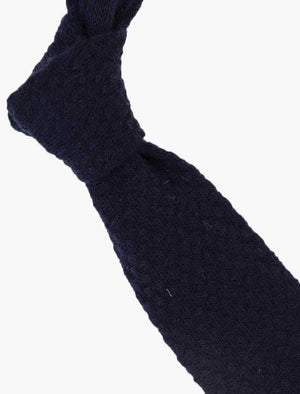 Navy Solid Textured Wool & Cashmere Knitted Tie | 40 Colori 