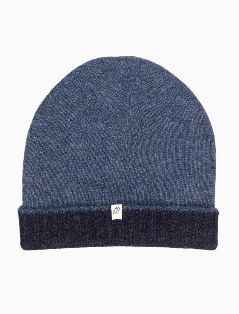 Jeans Blue & Navy Reversible Wool & Cashmere Beanie | 40 Colori