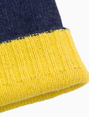 Navy & Yellow Fitted Reversible Wool & Cashmere Beanie | 40 Colori