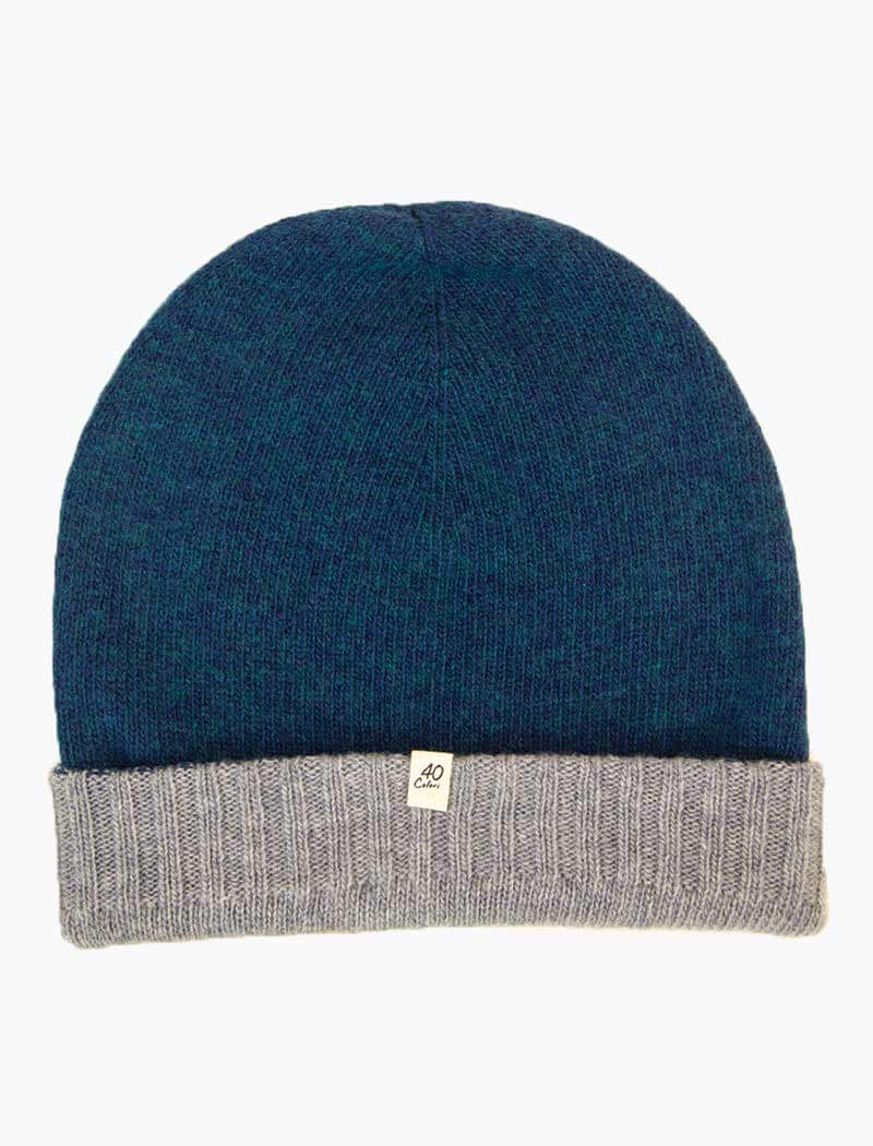 Petrol & Light Blue Reversible Wool & Cashmere Beanie | 40 Colori