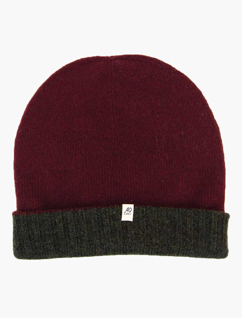 Burgundy & Olive Green Reversible Wool & Cashmere Beanie | 40 Colori