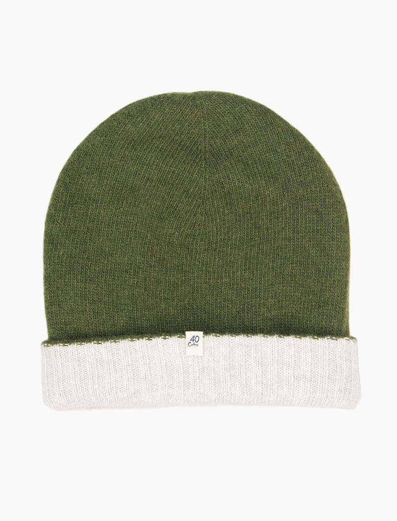 Light Green & Light Grey Reversible Wool & Cashmere Beanie | 40 Colori