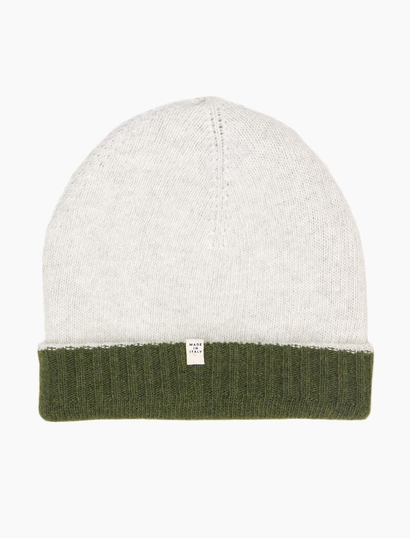 Light Green & Light Grey Reversible Wool & Cashmere Beanie | 40 Colori