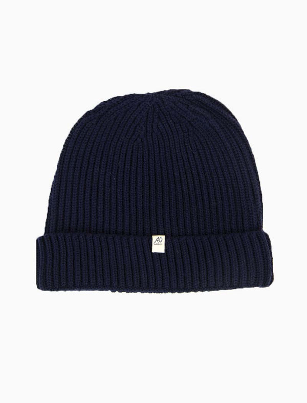 Navy Small Ribbed 100% Merino Wool Beanie - 40 Colori