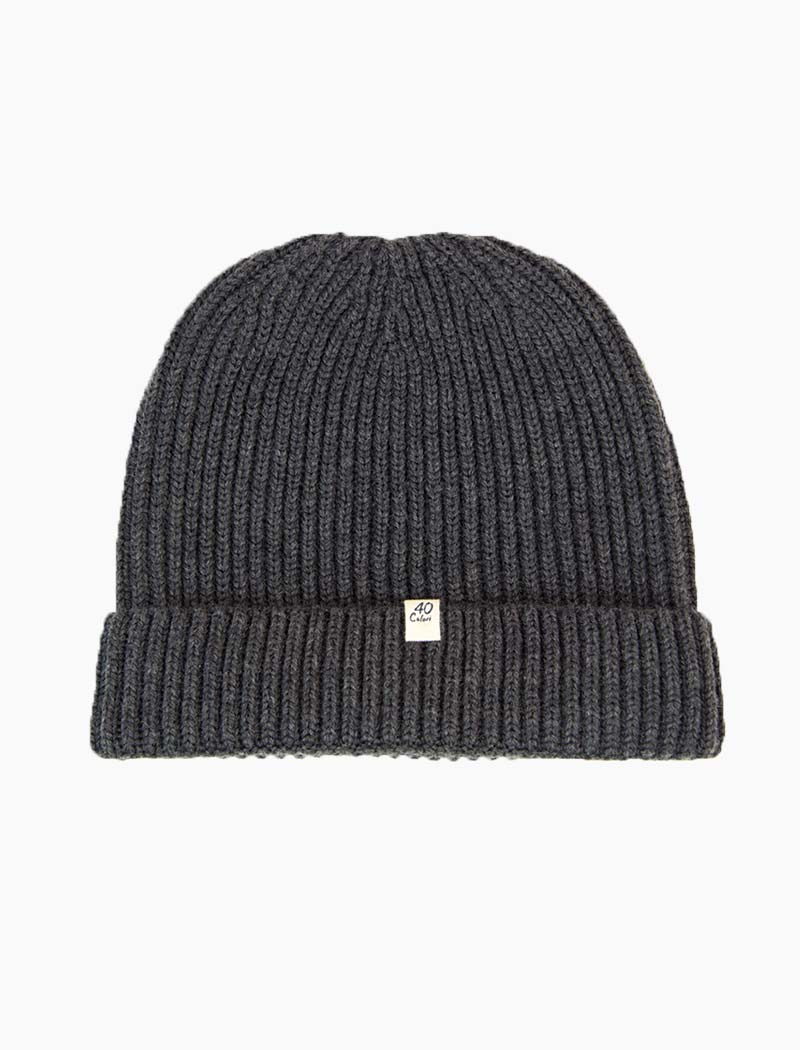 Charcoal Small Ribbed 100% Merino Wool Beanie | 40 Colori