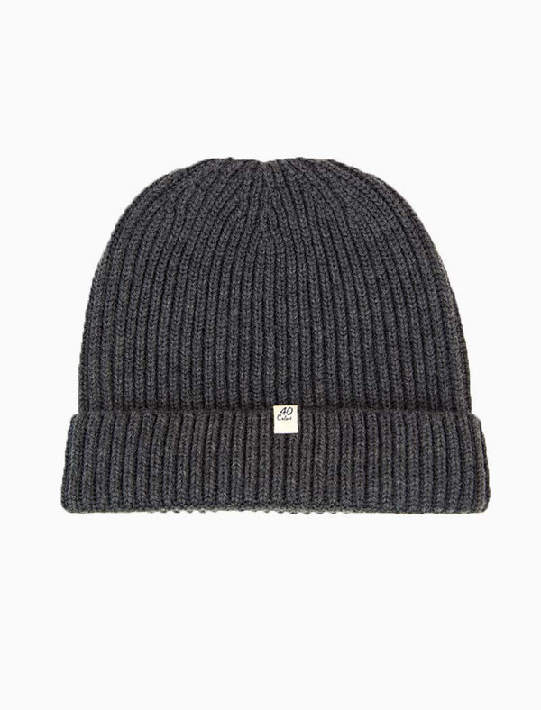 Charcoal Small Ribbed 100% Merino Wool Beanie - 40 Colori