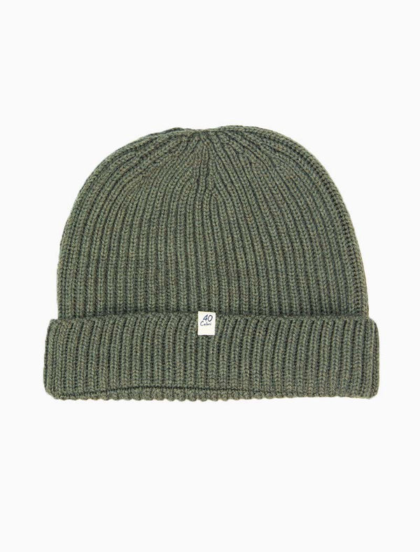 Olive Green Small Ribbed 100% Merino Wool Beanie - 40 Colori