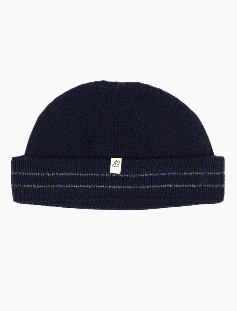 Dark Blue Striped 100% Wool Fisherman Beanie | 40 Colori