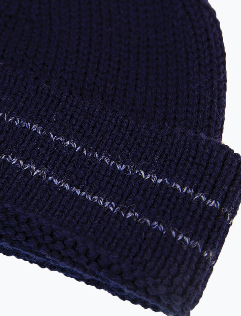 Dark Blue Striped 100% Wool Fisherman Beanie | 40 Colori