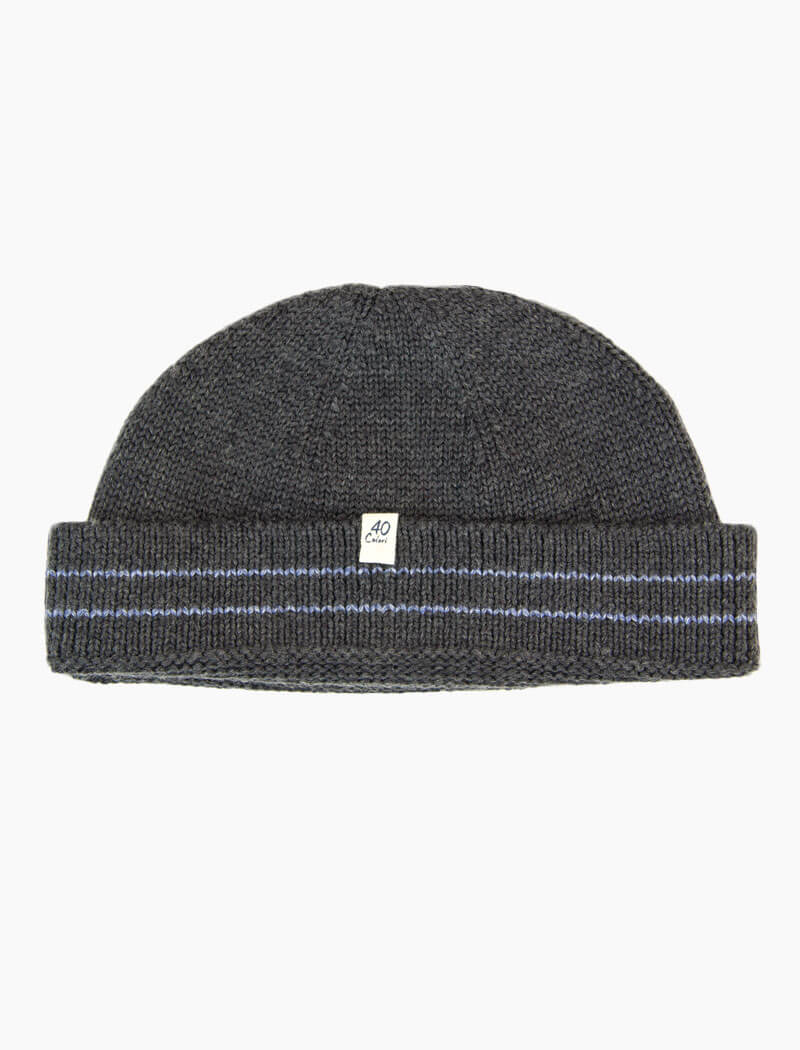 Grey Striped 100% Wool Fisherman Beanie | 40 Colori