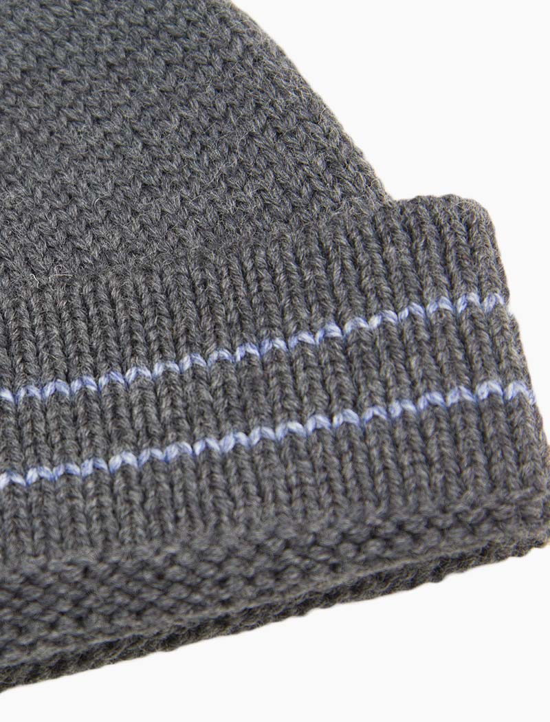 Grey Striped 100% Wool Fisherman Beanie | 40 Colori